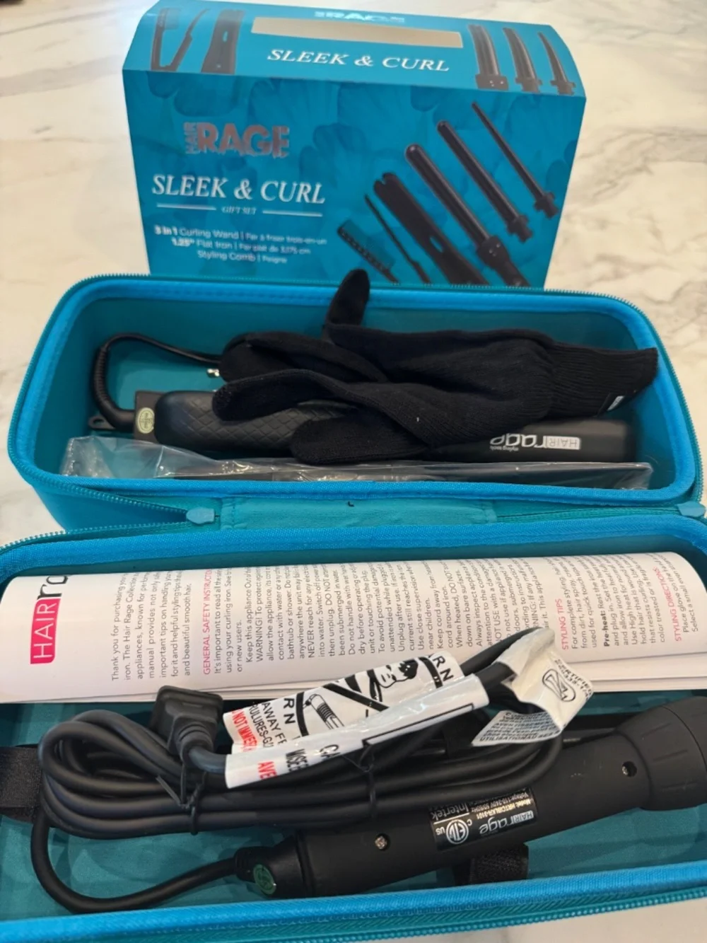 NEW Hair Rage Sleek & Curl Gift Set - 3 in 1 curling iron & 1.25